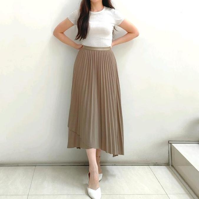 Rok Plisket Asimetris / Rok Plisket Polos Panjang / Asymmetric Pleated Skirt TM