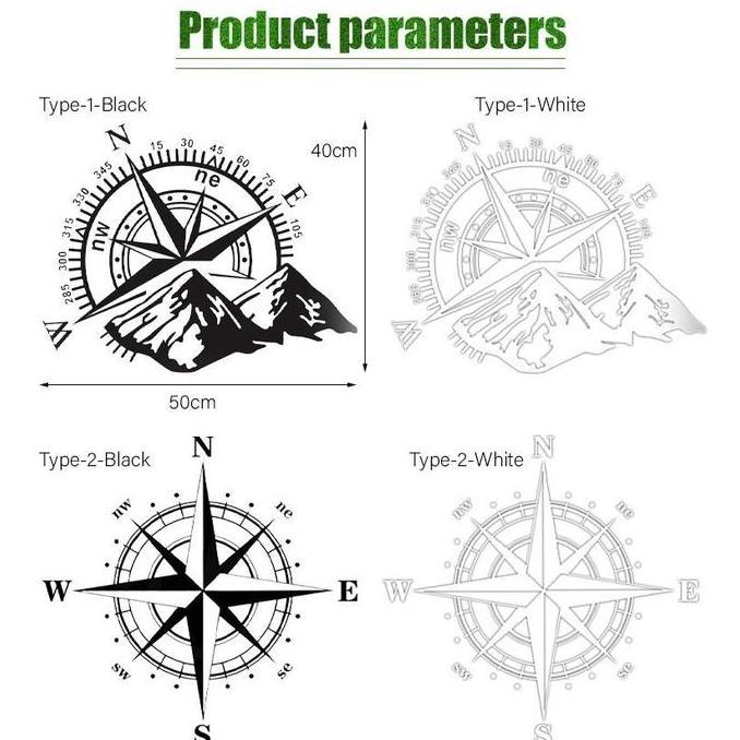 YOXLY Sticker Kompas 3D Tahan Air untuk Mobil/Motor - Desain Petualangan Offroad dengan Skala Arah M