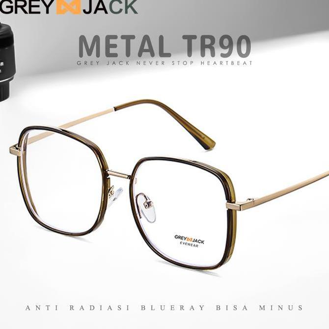WOVLO Grey Jack Kacamata Antiradiasi Blueray Bahan TR90+Metal Model Kotak Keren Fashionable Pria dan