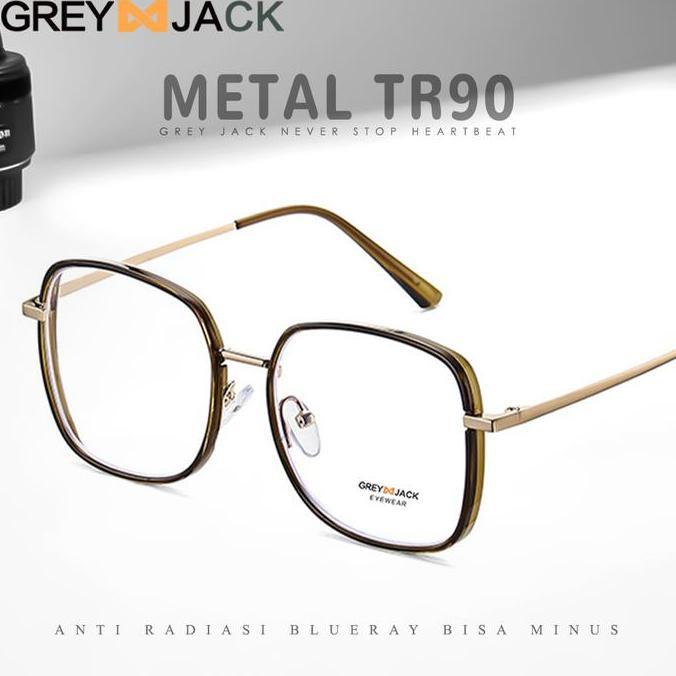 WOVLO Grey Jack Kacamata Antiradiasi Blueray Bahan TR90+Metal Model Kotak Keren Fashionable Pria dan