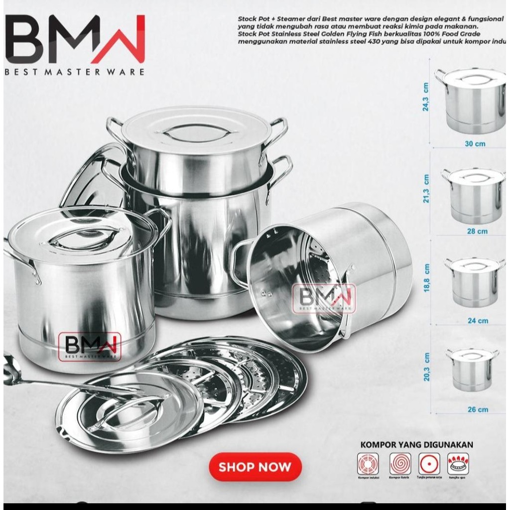Bmw Kitchen Ware - 1 Set 4Pcs Stock Pot Steamer Panci Kukus Dandang