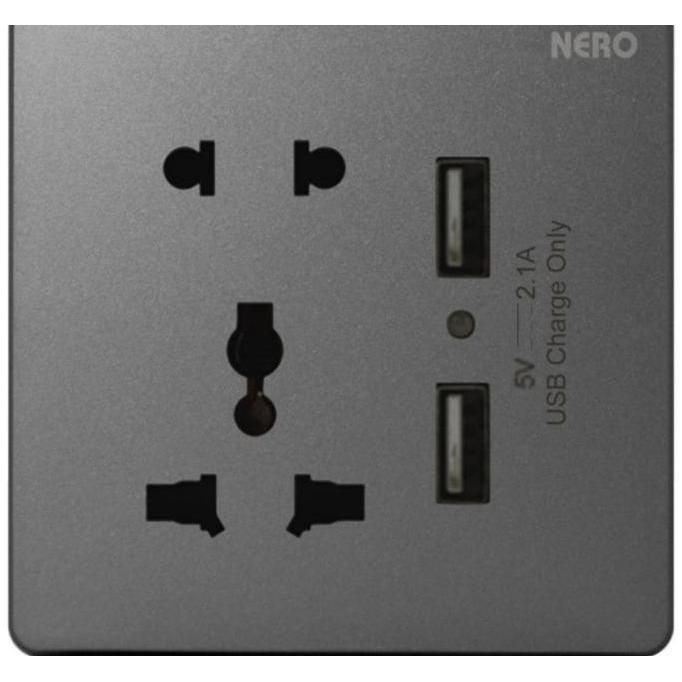 Stopkontak universal + usb NERO. Tipe casa x2 grey. Stopkontak + USB ready
