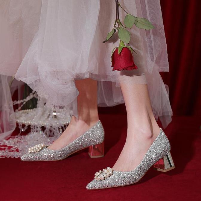DA17 >> 1028 / Silver, Gold / 6.5cm / Size 34-42 / sepatu wanita / sepatu hak tinggi glitter / heels
