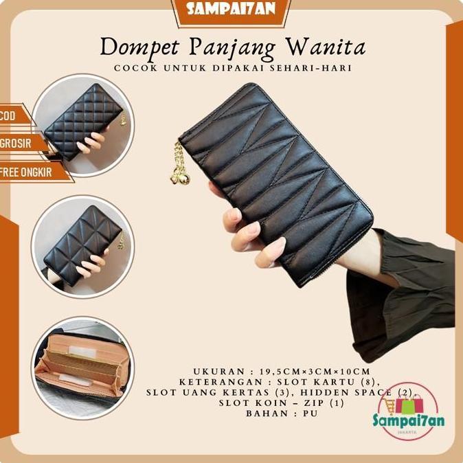 DY48 >> Dompet Wanita Panjang Import Zipper Dompet Hitam Polos Dompet Perempuan Fashion Dompet Cewek
