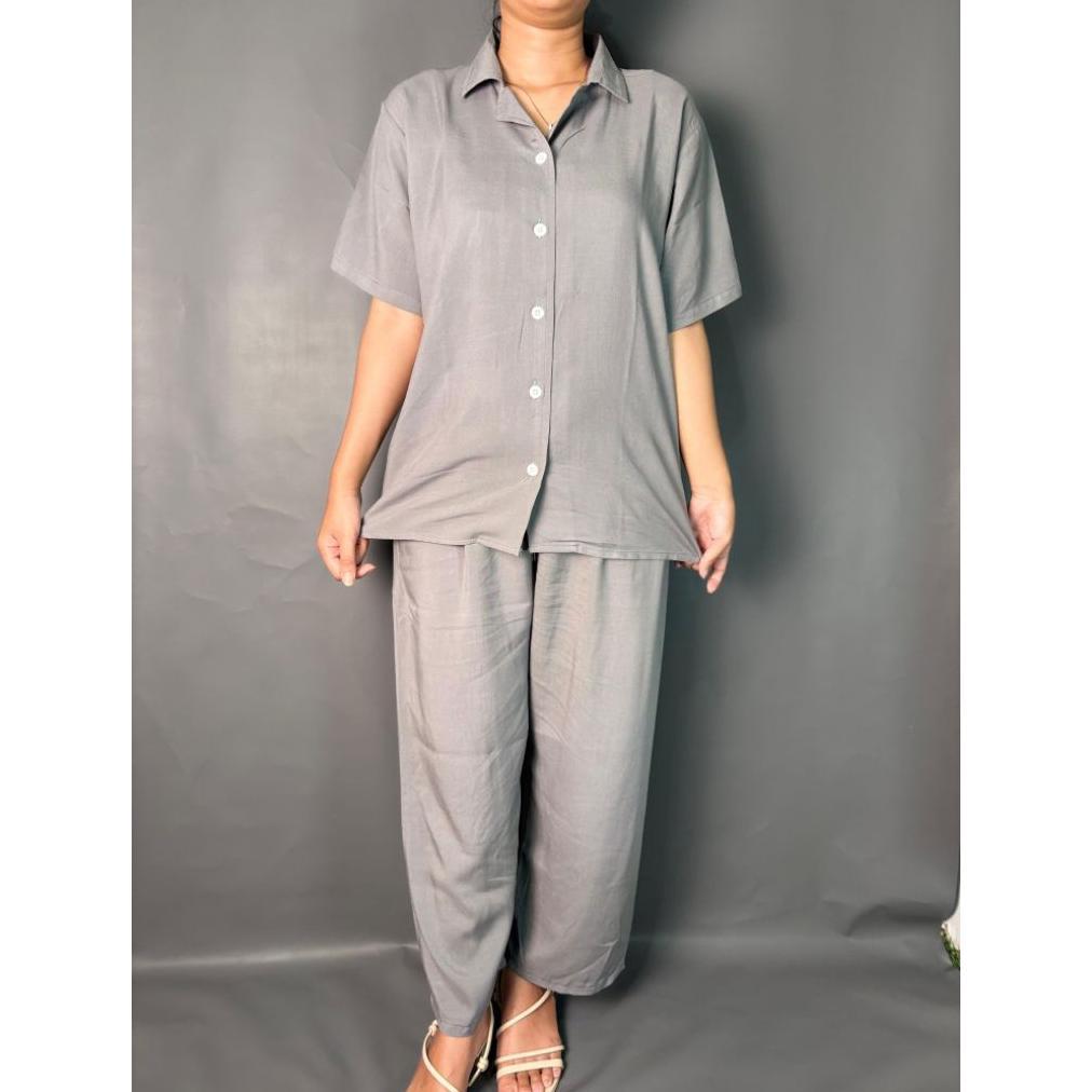 Grosir One Set Unisex Piyama Wanita Pria Setelan Rayon Polos Pajamas Us-01