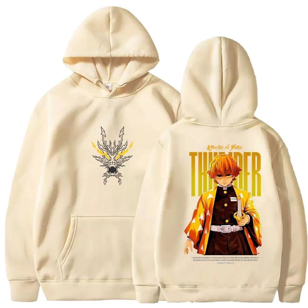 Zenitsu Demon Slayer Anime Hoodies Harajuku Popular Fall Winter Sweatshirts Long Sleeves Fleece Stre