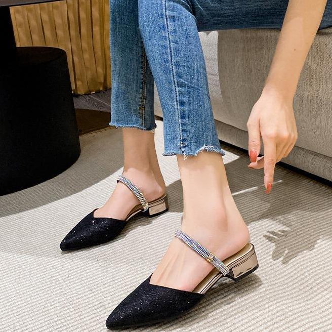 DF334 - HEELSA Sandal Heels 3cm Wanita Bapao Lancip Tali Mutiara