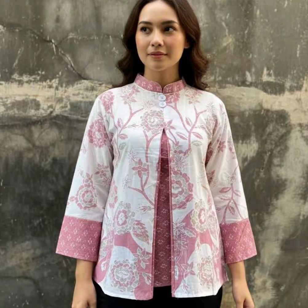 Promo Blouse Batik Kerah Sanghay//Batik Motif Bordir//Seragam Batik Kantor//Atasan Wanita//Batik Suh