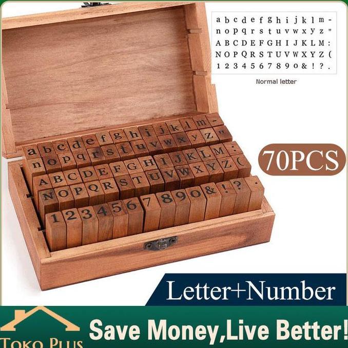NOXAZA 70Pcs Cap Stampel huruf dan angka kayu Alphabet Stamp