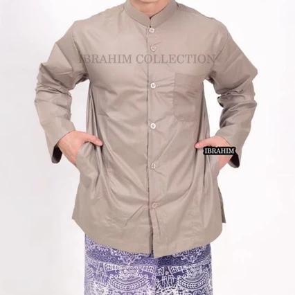 Premium Baju Koko Haibah Dewasa Lengan Panjang Saku Samping Muslim Abu Abu Bahan Katun Lembut Dan Ad