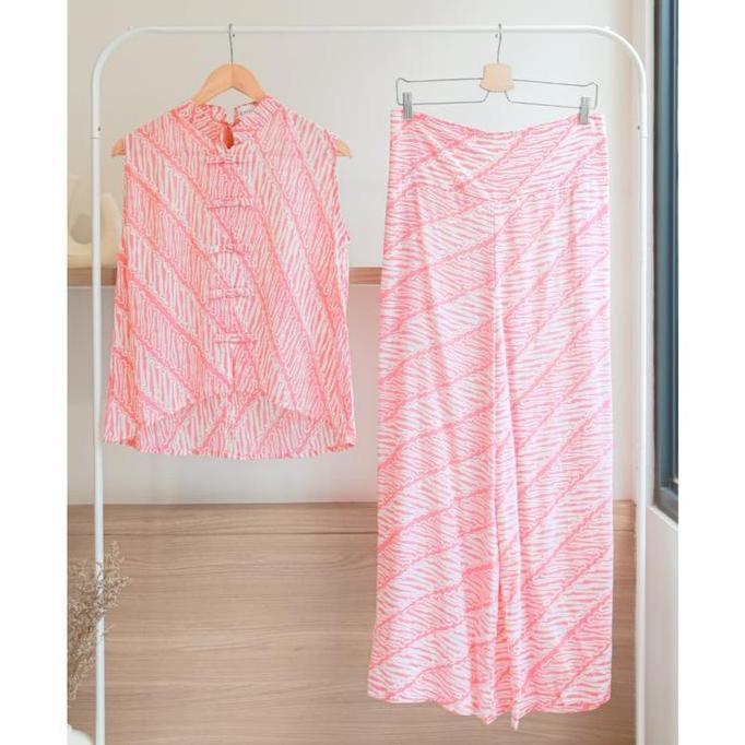 DR324 - SET QIPAO BATIK ONE SET ATASAN TANPA LENGAN BATIK SETELAN BATIK ATASAN PITA SLEEVELESS BATIK