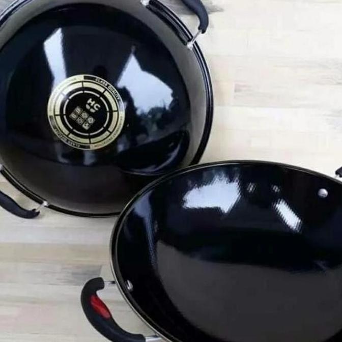 Penggorengan / Kuali / Wajan Hitam Enamel 40 Cm Super Tebal