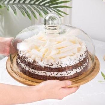 Tempat Kue Kayu Tutup Kaca / Wooden Cake Stand /Cake Tray Wooden Glass