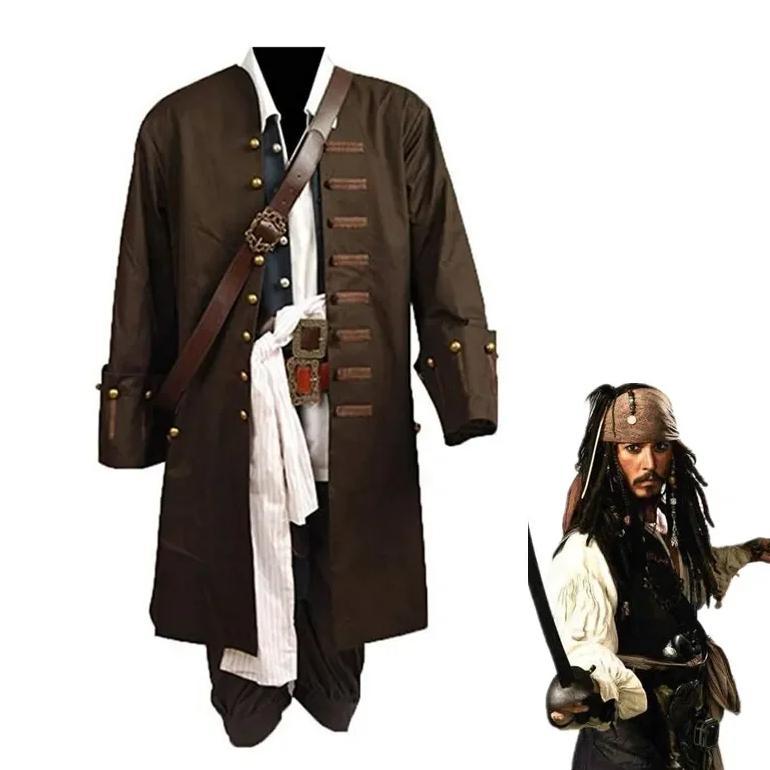 Movie Pirates Of The Caribbean Cosplay Costume Jack Sparrow Cosplay Full Set CostumeFor Men Adult