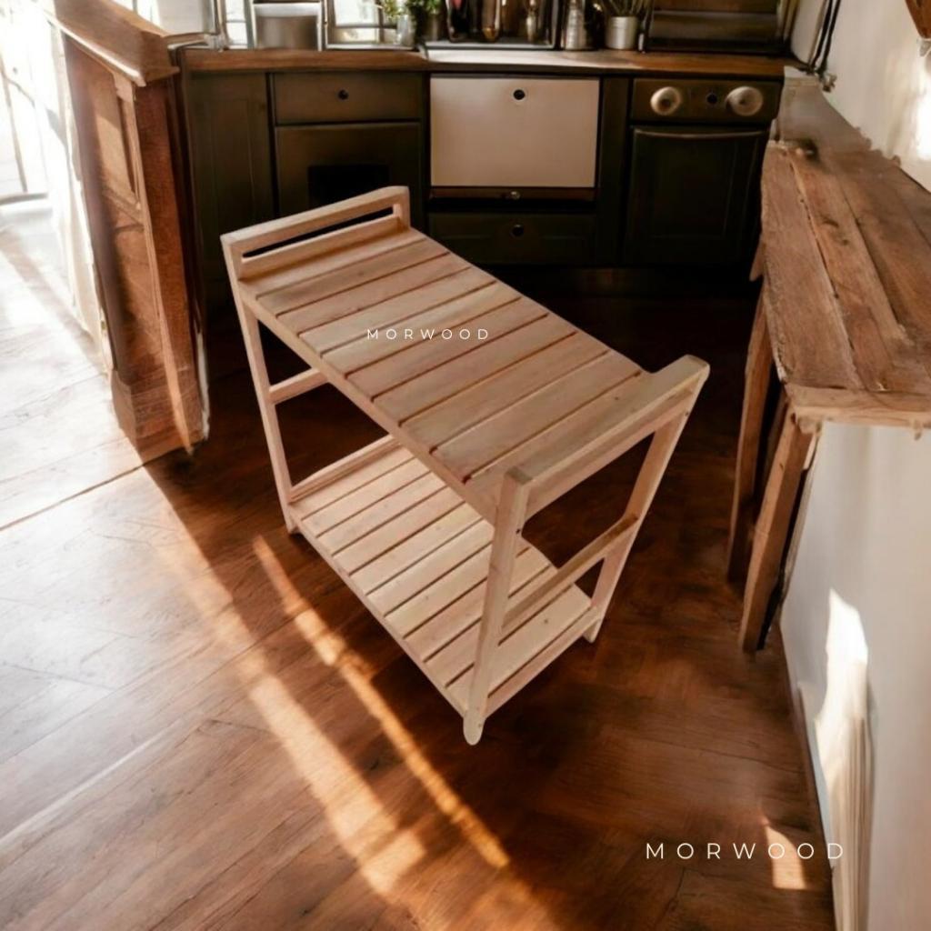 Meja Kompor Gas 2 Tingkat Rak Kayu Kompor Gas Serbaguna