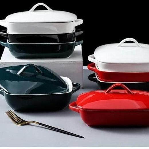 Piring Saji Ceramic Baking Tray With Cover Tempat Piring Keramik Dengan Tutup Tempat Piring Saji Ker