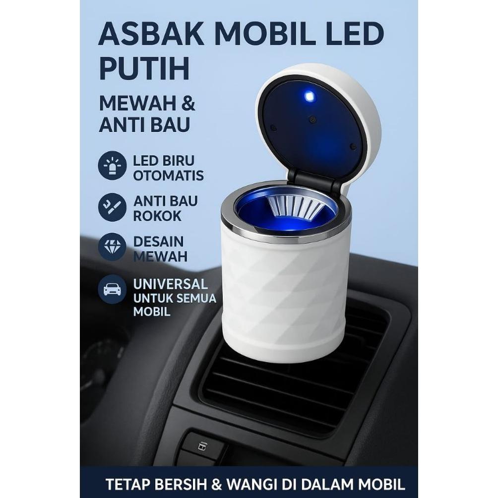 HOT DEALS Asbak Mobil LED Putih Anti Bau Rokok Lampu Biru Otomatis Desain Mewah Universal