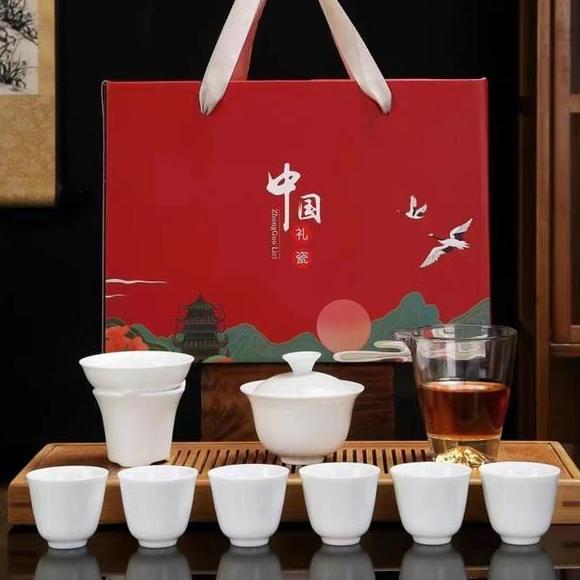 Chines Tea Pot Set Keramik Putih Kado Hadiah Hampers