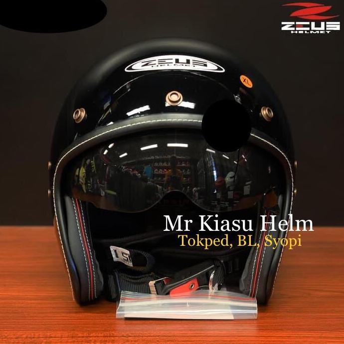 zeus 380 black glossy hitam metalik helm retro bogo Vespa Cafe racer