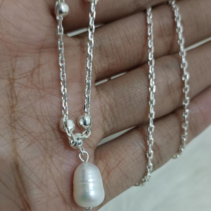 Kalung Nori bandul mutiara air tawar lapis perak