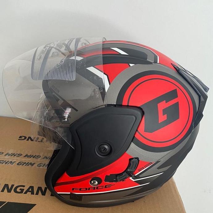 Helm GHM Gladiator Force Red Doff SNI Double Visor Termurah