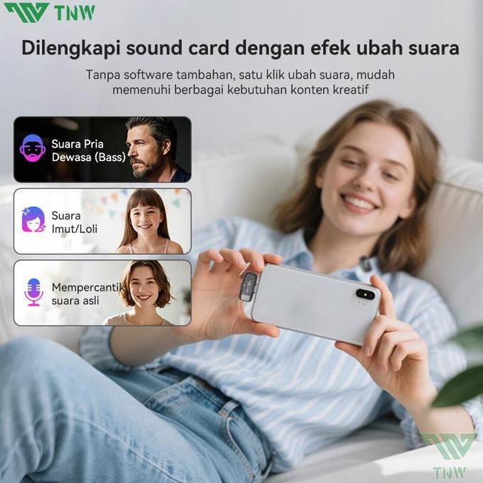 Volwe- Tnw X23M Wireless Microphone Ultra-Mini Mic Mikrofon Hp Dengan Ai Voice Changer Untuk Video R