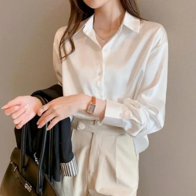 Termurah / Hot Sale Kemeja Basic Polos Wanita Casual Oversized Atasan Putih Cewek Dewasa Shakila Twi