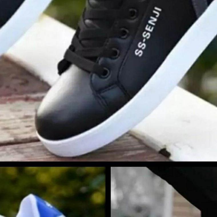 Sepatu Sneakers Ss-Senji Pria Wanita Terbaru Fashion Sport Korea/ Sepatu Kets Kasual Putih Hitam Cow