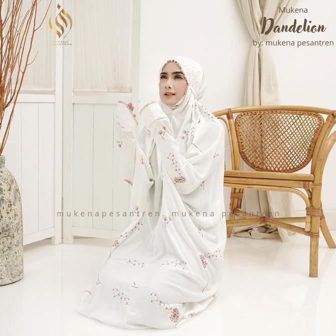 Disiniaja- [Terbaru] Mukena Terusan Pesantren Rayon Bordir Bunga Dandelion Cantik Lembut Nyaman Panj