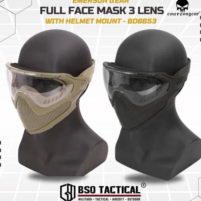 Emerson Gear Tactical Full Face Mask 3 Lens For Fast Helmet