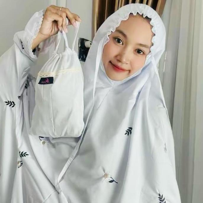 Disiniaja- Ani'Ana Official Mukena Terusan Bordir Benang Warna Ori Bunga Cantik Daun Hitam Katun Mot