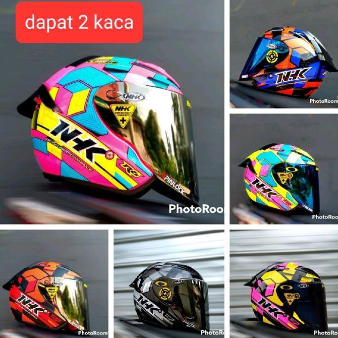 TERBARU - HELM NHK R6 MOTIF CUBE, PAKET GANTENG VENOM VISOR PNP WITH SPOILER DAPAT 2 KACA Helmet