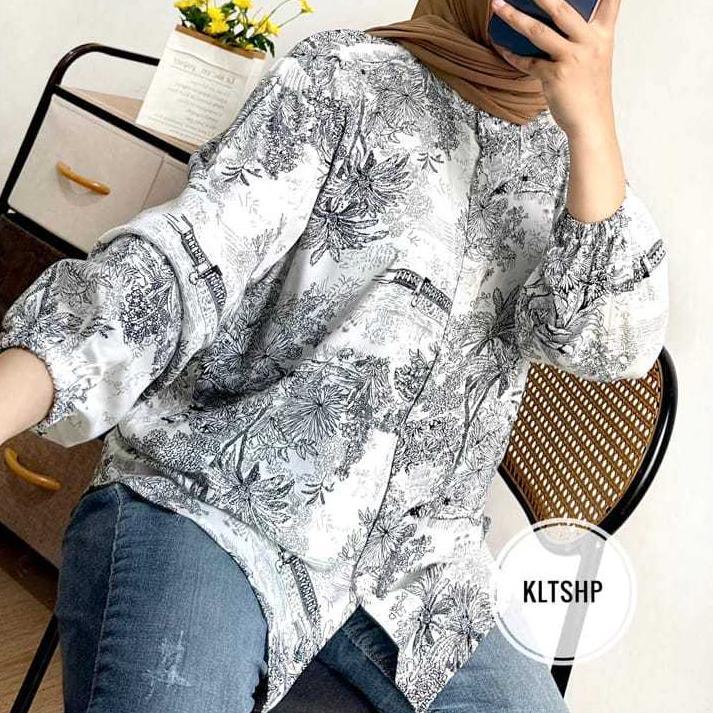 BEST SELLER KEMEJA RAYON MOTIF KEKINIAN - KEMEJA WANITA MOTIF SALUR MALIKA - KEMEJA RAYON KEKINIAN -