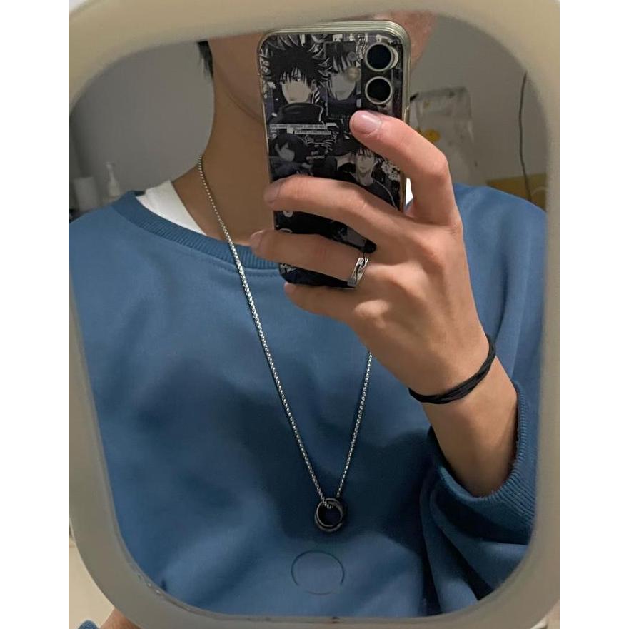 Kalung titanium wanita anti karat / Kalung cowok keren / Kalung cincin korea couple kalung panjang c