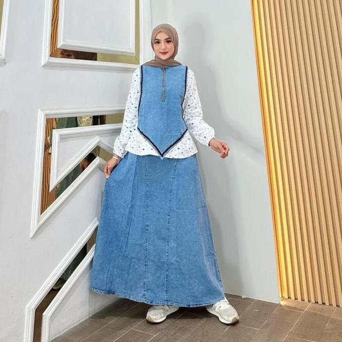 Arashi One Set Jeans Fashion Muslim Wanita Kekinian