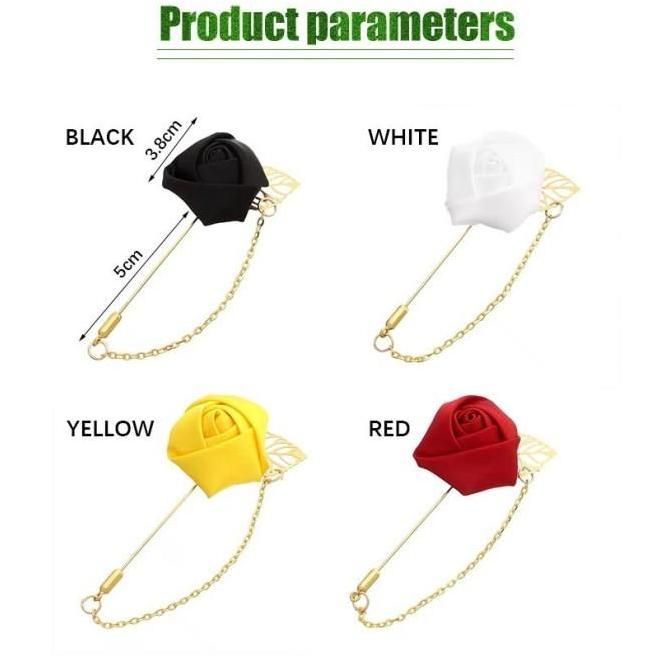 BUTTERCUP Bros Jas Premium Bunga Mawar & Rantai Emas - Pin Lapel Daun Simpel untuk Wedding, Acara Re