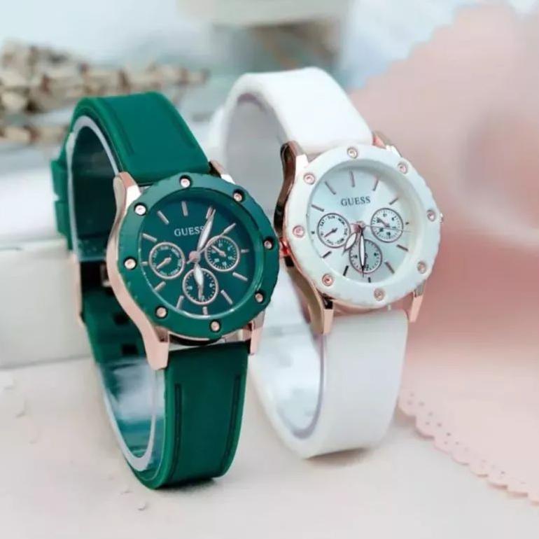 (Grosir Cod)Jam Tangan wanita Fashion Gues Crono3 Varisi Strap Rubber/Karet(Dikirim Jakarta)