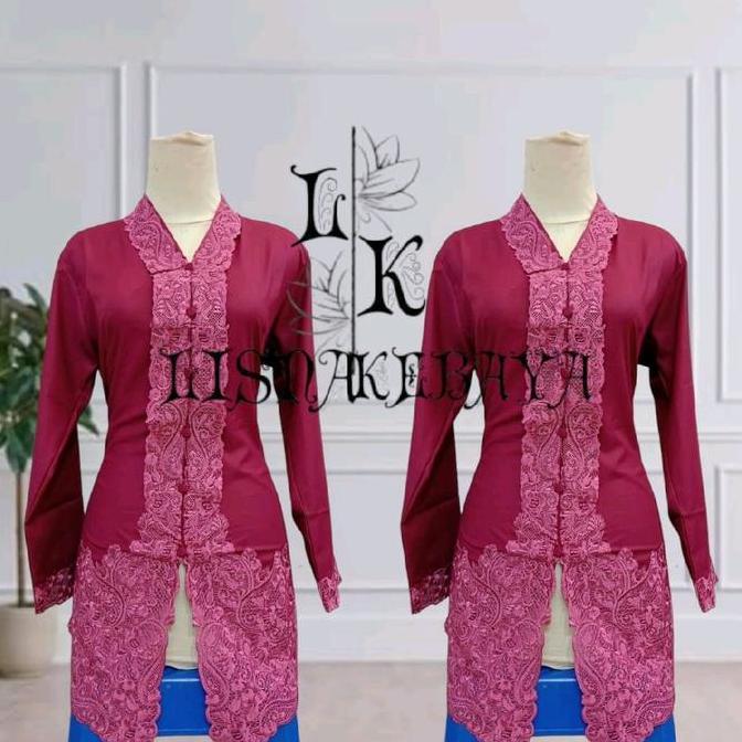 AI119 }} Kebaya Encim Dewasa Lengan Panjang Bordir Ornamen Katun Toyobo Putih Dress Baju Tangan Bali