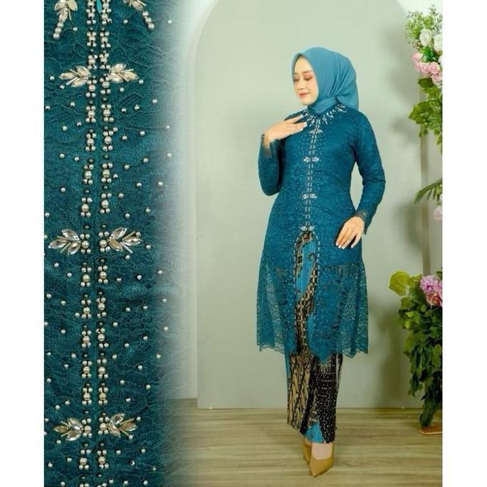 BL125 ~ One Set Kebaya Tunik Kurung Brokat Payet Jumbo Bigg Sizee XXXXL Ld 130 Cm Setelan Kebaya Tun