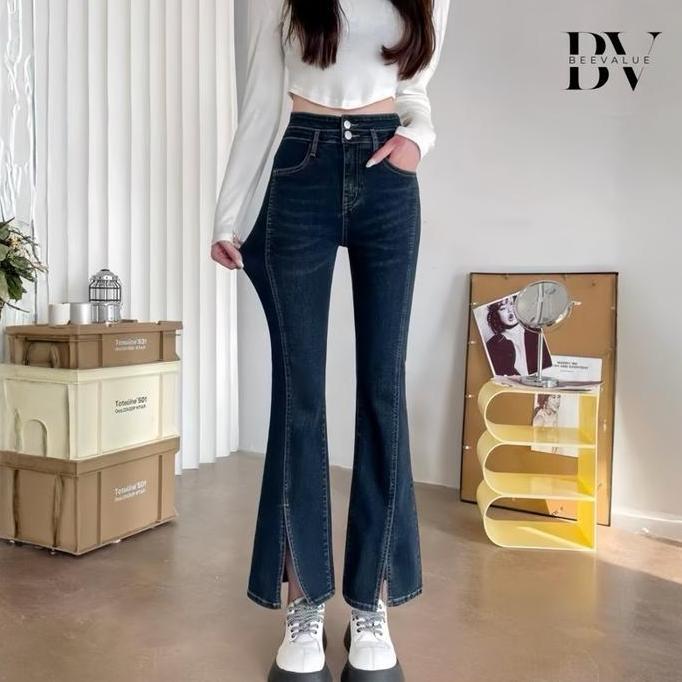 BL13 ~ Celana Jeans Panjang Cutbray Wanita Bahan Stretchy Melar Dua Kancing Highwaist Celana Jeans B
