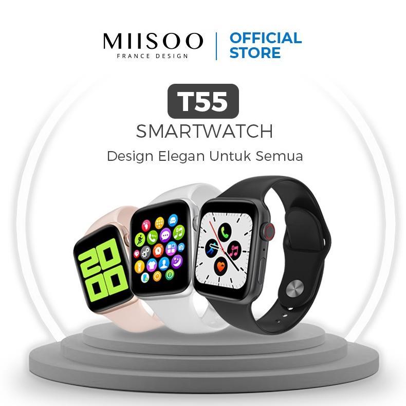 pengiriman cepat MIISOO SMARTWATCH T55 Jam tangan T500 strap bisa telfon  jam tangan Wanita Pria Izi
