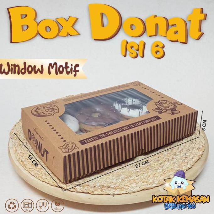 (Isi 50pcs) Box Donat JENDELA MOTIF Window Kotak Donat isi 6 Dus Donat Murah Kitchenware