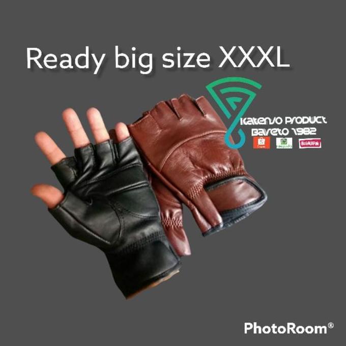 sarung tangan kulit asli motor half pria ready big size jumbo XXL