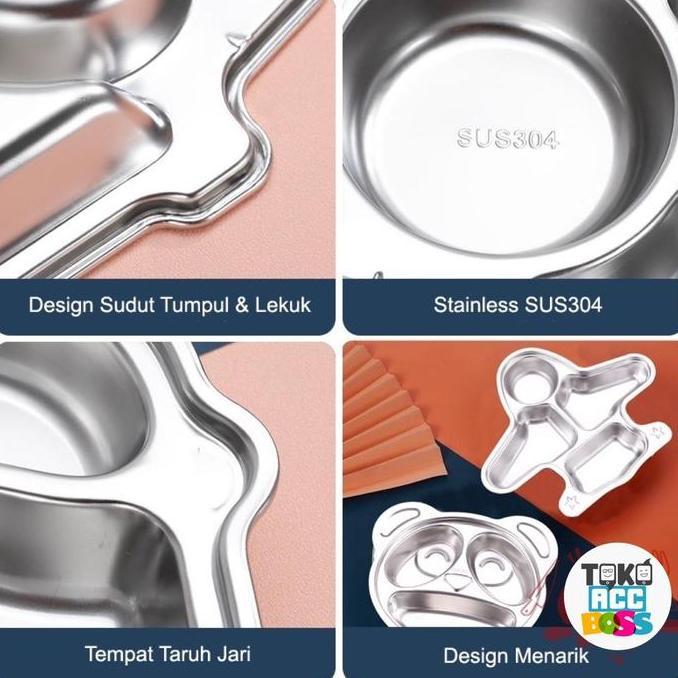 Gasyuk- Piring Makan Stainless Anak / Piring Makan Sekat Anak Sus 304 Stainless / Piring Sekat Stain