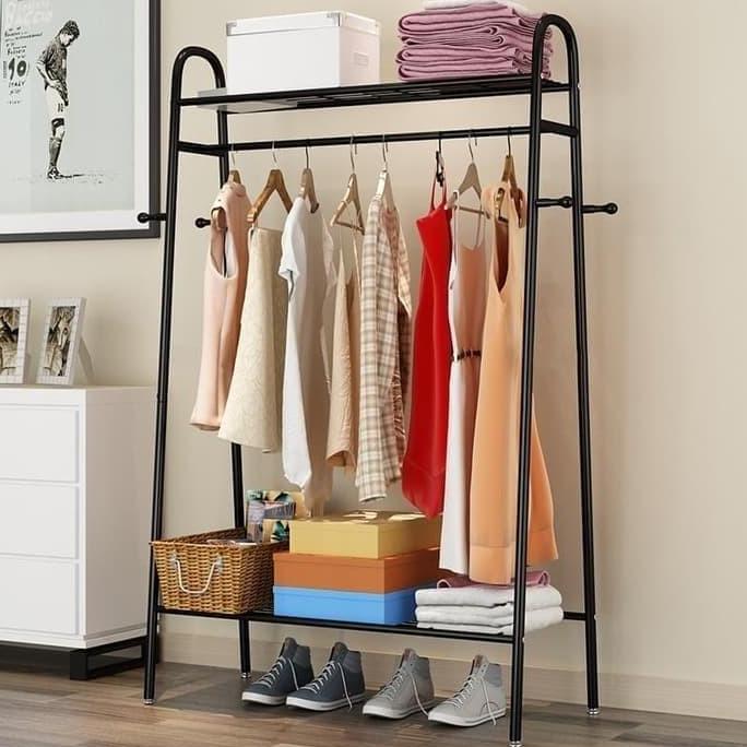 Hanger Gantungan Pakaian Baju Modern Minimalis Dengan 2 Rak GP003
