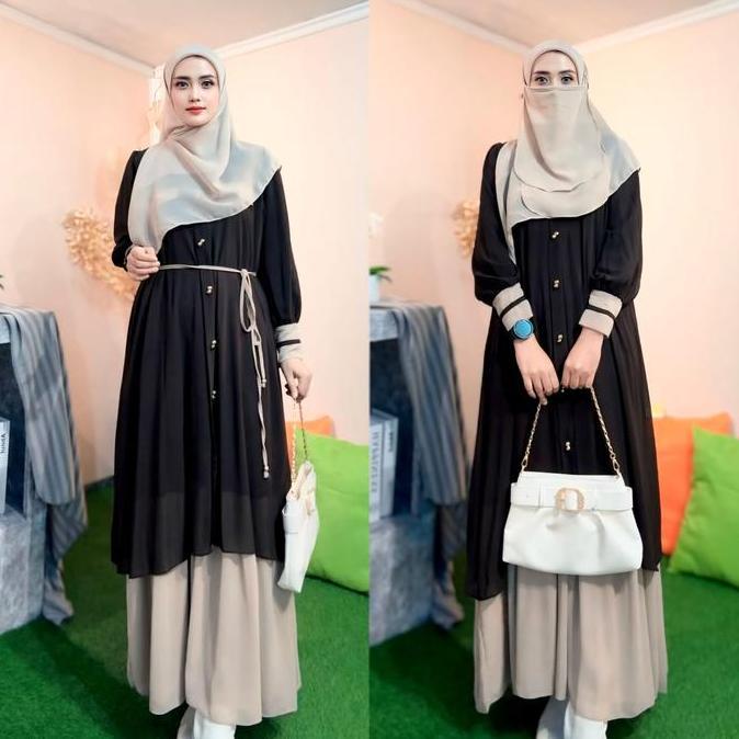 Parayou ~ Gamis Malay Set Hijab Segi Empat Dan Cadar Muslim Remaja Nyaman Wudhu Frandly Ceruty Dress