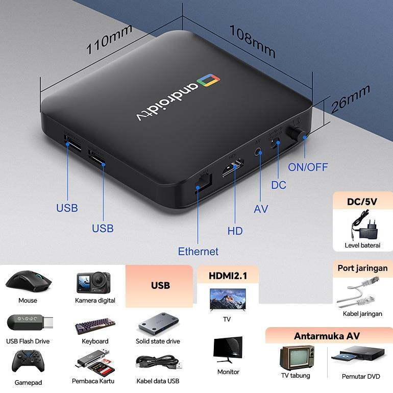 sale TV Box Android 14.0 Terbaru 4K UHD HDR10 Smart TV Box Dual Band WiFi 2.4G/5G Voice Control Chro