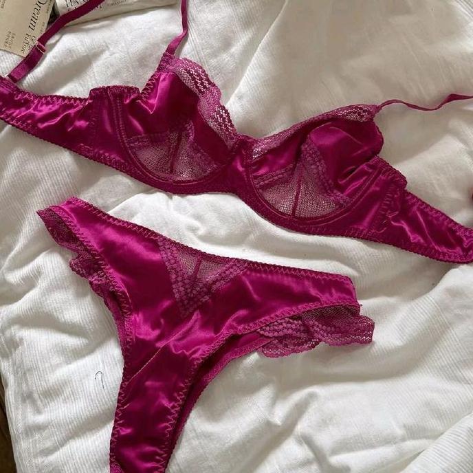 MD92 }} Ruby BRA SET BH dan CD Setelan Pakaian Dalam Lace Brokat Lacey Bikini Pantai BeachThong VS S