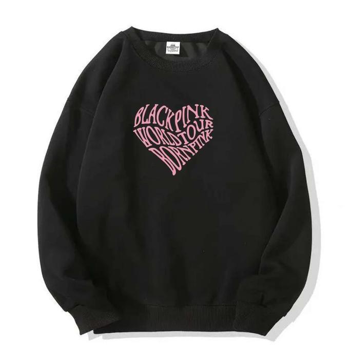 AV7 - Atasan Sweater Oblong LOVE BLACKPINK Bahan FLEECE Crewneck Panjang Wanita
