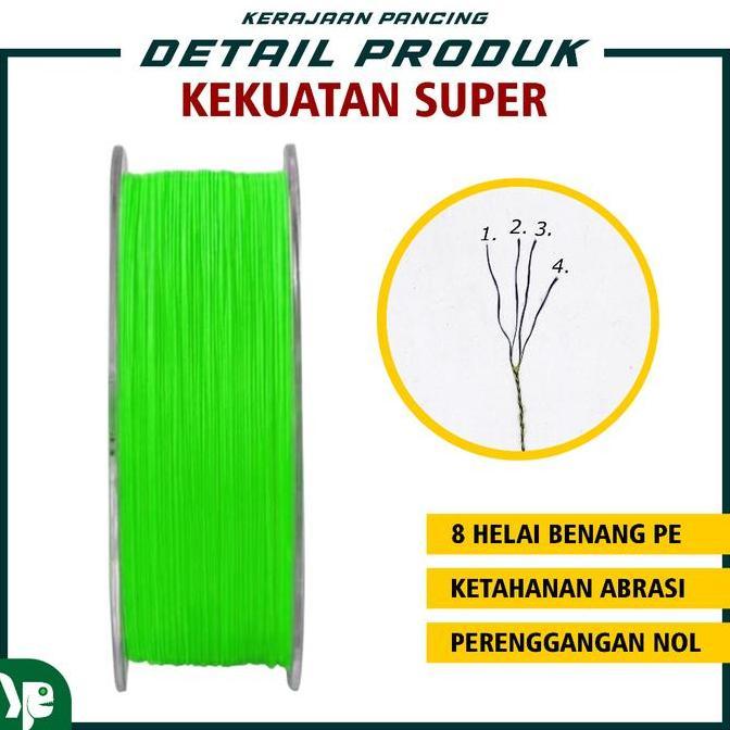 Fishx- Kp - Senar Pancing Pe Mega Braid X4 Panjang 100M Warna Hijau Ikan Joran Umpan Laut